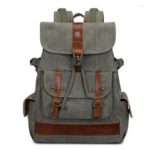 Backpack Man's Canvas Leather Mens Travel Rucksack Vintage Satchel Teenager Boys School Bag School Bookbag de grande capacidade