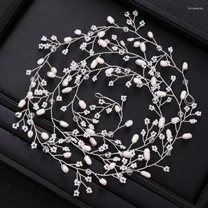 Fermagli per capelli Accessori da sposa Fascia per capelli con perle d'acqua dolce Lungo copricapo da sposa color argento Ornamenti per diadema di vite