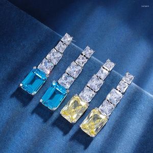 Stud Earrings EYIKA Fashion Rectangle Yellow Sky Blue Crystal Zircon Long Drop Silver Color Wedding Fine Jewelry Gifts For Women