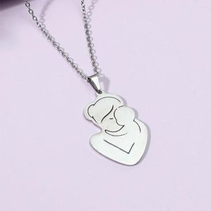 Colares pendentes colar de mulheres anticorrosão Slim Titanium Steel Mom Child Heart Women Women Clavicle Birthday Gifts