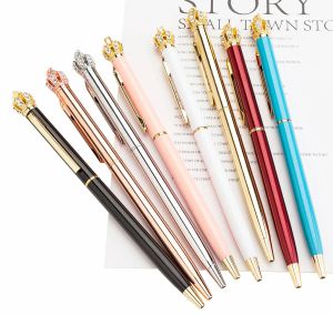 Ny designer Top Fashion Crown Metal Ballpoint Pen Rotating Luxury Pen Creative School Supplies Utsökta skrivverktyg Julklappar BJ