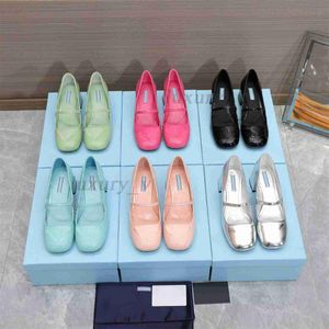 Designer Sandals Mary Jane Sandal Square Toe Women Dress Shoes Sheepskin Sole Thick Heel Candy Color Sandal Party Chunky High Heels with box