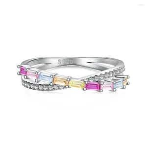 Cluster Rings TKJ Colorful Baguette Cubic Zirconia 925 Sterling Silver Fashion Crossover Ring for Women Fine Gifts