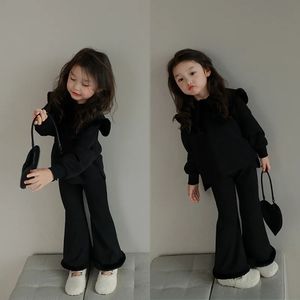 Clothing Sets Girls Fleece Large Lapel Solid Color Shirt Autumn and Winter Fashionable Baby Personality Flare Pants Two Piece Set 231113