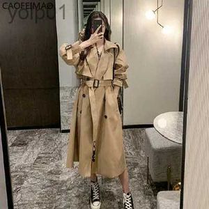 Casacos de Trench Femininos Mulheres Outono Clássico Duplo Breasted Long Trench Jacket com Cinto Fe Cor Sólida Lapelas Blusão Casaco de Inverno para MulheresL231113