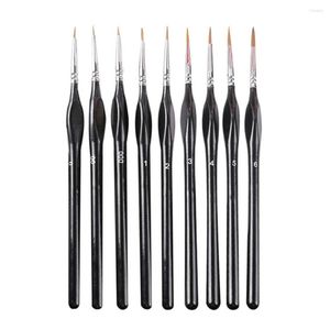 9pcs acquerello penna linea gancio contorno morbido pittura dettaglio in miniatura set di pennelli per guazzo olio acrilico