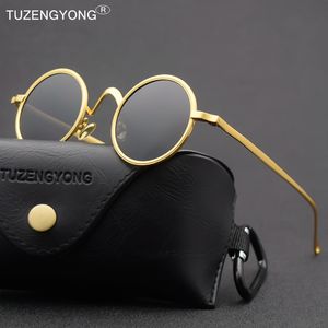 Sunglasses TUZENGYONG Small Frame Steampunk Polarized Sunglasses Men Women Brand Designer Vintage Round Metal Frame UV400 Sun Glasses 230413