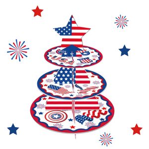 Obiekty dekoracyjne figurki 3Tiers USA National 4 lipca Festiwal Paper Paper Paper Cupcake Stand Stand Niepodległość Dzień Karnawału Dekory urodzinowe Z0413