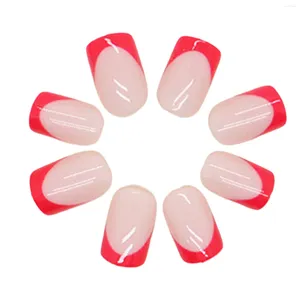 Unghie finte dolci finte con bordo rosso rosa, materiale sicuro e duraturo, impermeabile per abbinamenti di abiti da ragazza