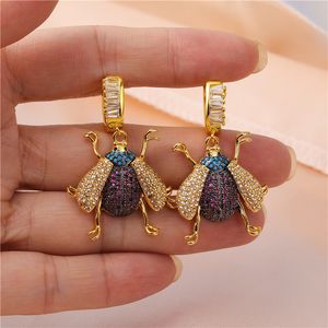 Dangle Chandelier JUWANG Luxury Stud Earrings For Women AAA Cubic Zirconia Beetle Bee Pendant Dangle Earrings DIY Jewelry Piercing Mujer 230413