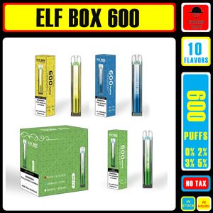 Orijinal Elf Kutusu 600 Puf E Sigara 0% 2% 3% 5% 5% 2ML Önceden doldurulmuş POD 450mAh Pil 10 Tatlar Tek Kullanımlık Vape Puffs 600 Stokta