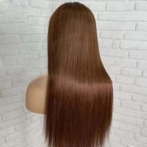 Dark Chocolate Brown Bone Straight U Part Wigs Middle Open 100% Human Hair Wig Peruvian V Shape Full Machine Made 30Inch