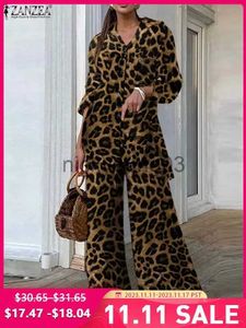 Kvinnors tvåbitar byxor Fashion Women Leopard Print Pant Set Zanzea Casual Loose Tops and Pant Outfits 2023 Autumn Wide Leg Pant Leisure Two Piece Set J231113