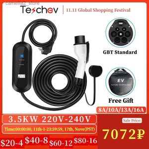 Electric Vehicle Accessories Teschev 16A 3.5KW EV Charger GBT Portable Charger Level 2 Electric Vehicle Charging Cable Charging Station 5M 3.5M Schuko Plug Q231113