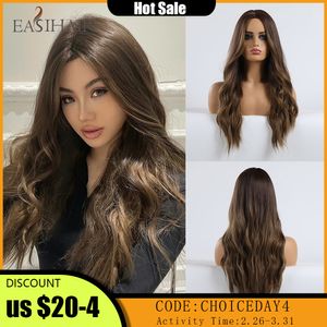 Cosplay Wigs EASIHAIR Long Brown Ombre Synthetic Wigs for Women Natural Hair Wavy Wigs Middle Part Female Wig Cosplay Heat Resistant Wigs 230413