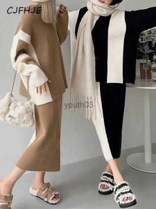 Women's Sweaters CJFHJE New Lazy Style Set Contrast Color Two Piece Set Women's Winter Fashion High Collar Long Sleeve Sweater Casual Half Skirt YQ231113