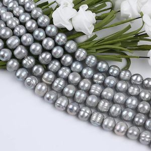 Pietre preziose sciolte 12-13mm Fili di perle d'acqua dolce a forma di patata di colore grigio naturale in vendita
