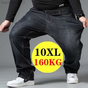 Jeans da uomo Jeans da uomo di grandi dimensioni Fascia elastica Big 10XL Pantaloni larghi a vita alta oversize Marito Plus Size Pantalone di jeans da uomo nero allentato grasso W0413