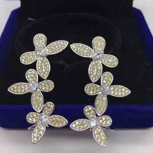 Stud Earrings Cubic Zirconia Pave Yellow Stone Butterfly Ear Cuff For Women Party Jewelry Brincos