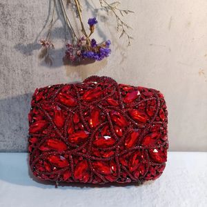 Evening Bags Red Wine Stones Women Crystal Clutch Bag Lady Evening Bags Party Cocktail Rhinestone Clutches Bags Handbags Wedding Purse Red 231113