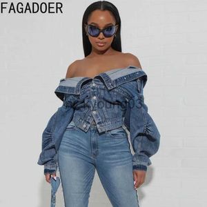 Damesjassen FAGADOER Blauw Vintage Mode Y2K Denim Jassen Dames Kraag Lange mouw Slanke Crop Top Herfst Dame Cowboy Bijpassende jas J231113