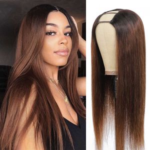 Hair Wigs Ombre Brown Human u Part 180% Brazilian Remy Straight Blonde Middle Open Upart Black 230413