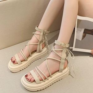 Sandals Women Fashion Summer Casual Flats Platform Buckle Sport Thick Beach Shoes 2023 Rome Open Toe Lace Up Zapatos