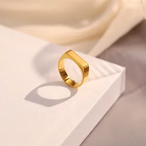 Cluster Rings Gold Color Signet Bar Ring i minimalistisk geometrisk rostfritt stål rektangel Dainty