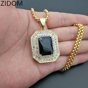 Pendant Necklaces Men Hip Hop Square Black Gem Stainless Steel Fashion Male Vintage Pendants Necklace Hiphop Jewelry Gifts