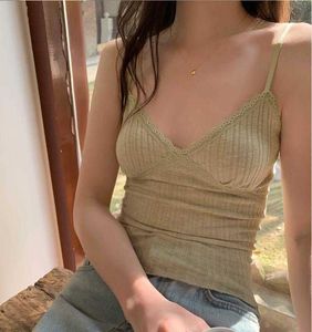 Lace V Neck Sunken Stripe Tops Small Sling Womens Frühling und Sommer Sexy Oberbekleidung