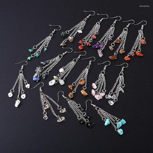 Stud Küpe 12 PCS Doğal Taş Çok Katmanlı Zincir Püskül Ametist Lapis Lazuli Tiger'ın Göz Pembe Kuvars Çakra Küpe