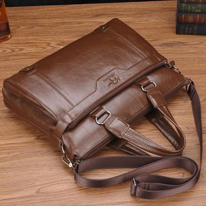 Briefcases Men's Bag Business Briefcase Casual Vintage Handbag Male Horizontal Shoulder Messenger Soft Leather Computer Laptop Cases