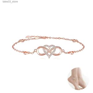 Anklets Silver 925 Anklets Women Infinity Heart Leg Bracelet Cubic Zirconia Rose Gold Foot Chain Summer Beach Stylish Jewelry Gift Q231113