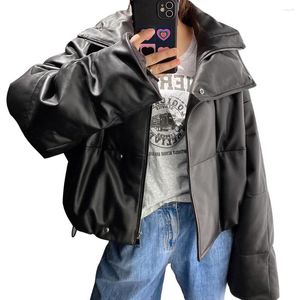 Yoloagain couro feminino 2023 inverno quente oversized real para baixo jaqueta feminina solto casaco preto senhoras