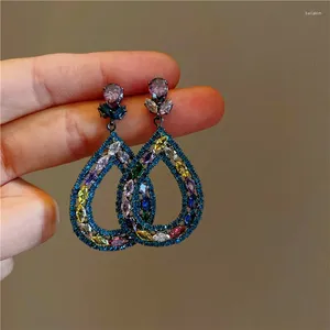 Dangle Brincos Bohemia Luxo Colorido Gota de Água Gem Oco Longo Para Mulheres Espumante Zircão Geometria Oval Banquete Jóias Finas