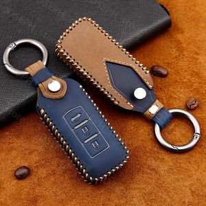 Key Rings Leather Car Key Case Shell Cover Holder Remote Fob Keychain For Mitsubishi Mirage Xpander Montero Pajero Outlander Sport Lancer J230413