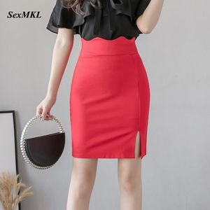 Kjolar överdimensionerade sommar sexiga svarta kjolar kvinnor mode hög midja elegant kjol röda koreanska klädkontor bodycon blyerts kjol 230413