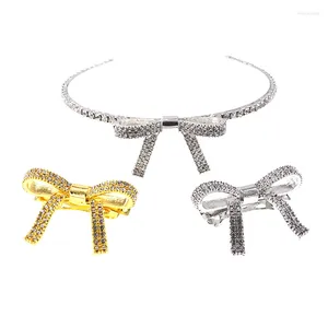 Hair Clips Fashion Women Crystal Headband Shiny Metal Flowers Bow Hairband Girl Band Jewelry Female Rhinestones Headwear Hoop