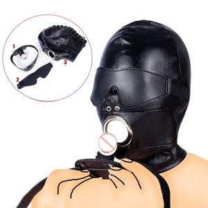 Adult Toys PULeather Mask Hood Blindfold Head Harnes Mask with Dildo Penis Mouth Gag Fetish Slave BDSM Bondage Adult Sex Toys for Women Men 230413