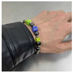 Cuban bracelet men and women's ins light luxury niche stone trend color block patchwork black pearl hand jewelry 231015