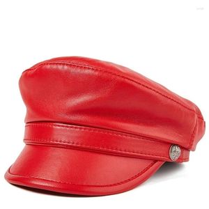 Berets Wholesale Genuine Leather Hat Autumn Women's Caps Cowhide Sheepskin Army Military For Men Women Fashion Brands Flat Cap