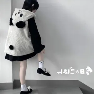 Kvinnors hoodies Autumn Winter Kawaii Women Panda Ears Hooded Sweatshirt Plush Balls Zip-up Loose Söta tonåringflickor kläder Y2K