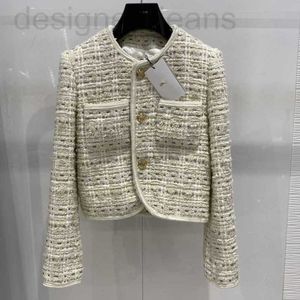 Jaquetas femininas designer início da primavera nova fragrância francesa estilo fino e idade reduzindo transporte fivela de ouro xadrez lã tecido tweed casaco curto mb73