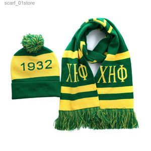 Hattar halsdukar uppsättningar grön gul ammande sorority kvinnor klubb 1932 xho skylt chi eta phi soror halsduk hatt set för womenl231113