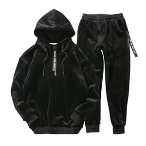 Men's Tracksuits Double-sided Hoodies with Pants Velvet Winter Suit Autumn Leisure Gold Set Two Piece Tracksuit 230412