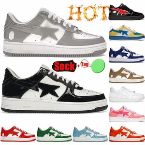 bapstar weiße Designer-Freizeitschuhe für Männer und Frauen, Schwarz, Panda, Sta, Grün, Nebel, Grau, Grün, Beige, Lackleder, flache Turnschuhe, modische Luxus-Trend-Trainer