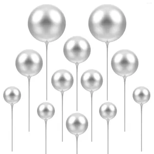 Festliga leveranser 12st Balloon Cake Topper Round Silver Balls Shaped Cupcake Toppers Decoration for Birthday Wedding Graduation