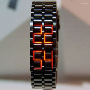 Orologi da polso Fashion Black Full Metal Digital Lava Orologio da polso da uomo Display a LED rosso/blu