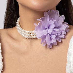 Överdriven stor rosblomma imitation pärla kort choker halsband kvinnor romantisk kedjekedja estetisk y2k ons ​​tillbehör