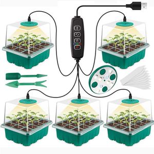 Grow Lights Full Spectrum LED Grow Light Seed Starter Trays Greenhouse Growing Lamp 12 Hole Per Tray Phytolamp for Indoor Plants Germinating P230413